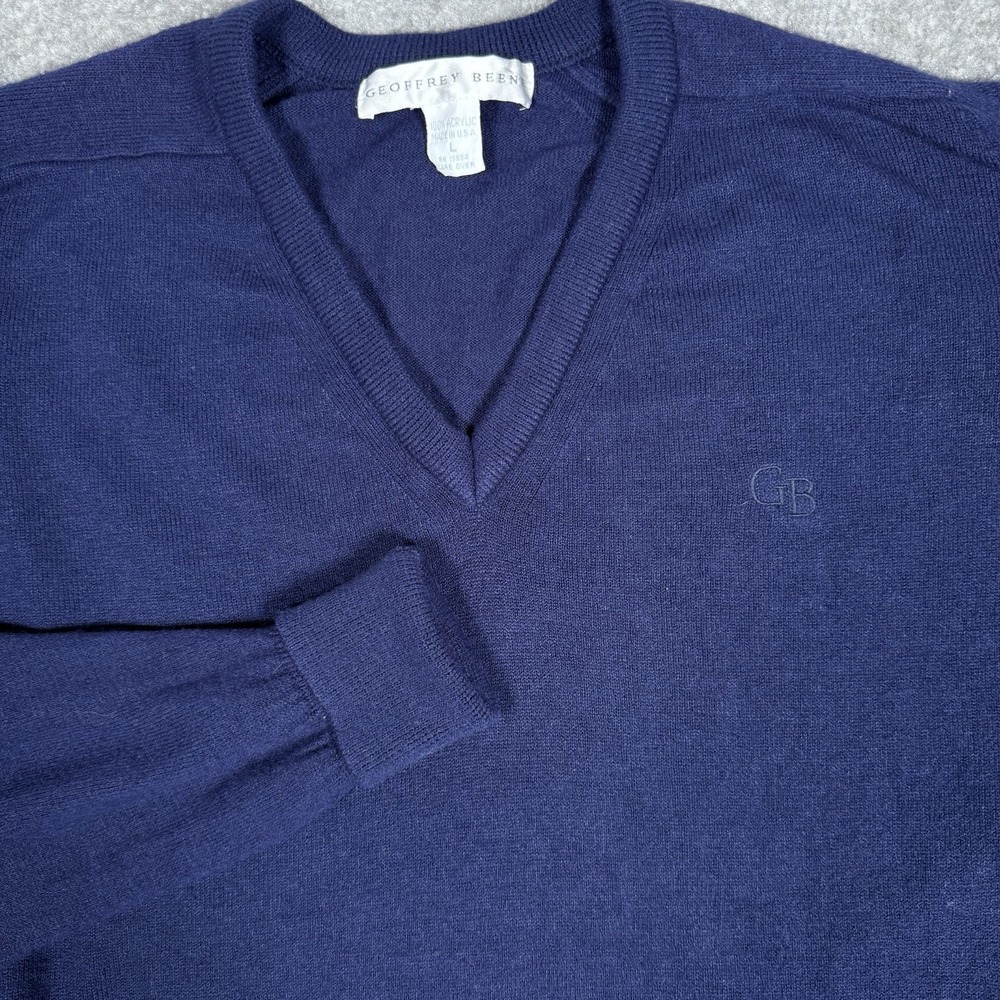 VTG Geoffrey Beene Sweater Men's Large Blue V-Neck‎ Long Sleeve Grandpa Dad Golf